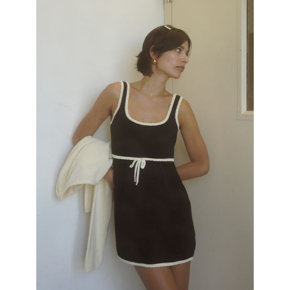Djerf Avenue Black Knit Tank Dress with Cream Trim